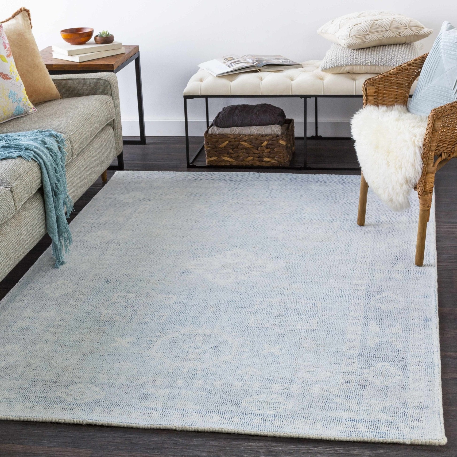 Calderbank Sky Blue Wool - Blend Area Rug - Quahog Bay Bedding