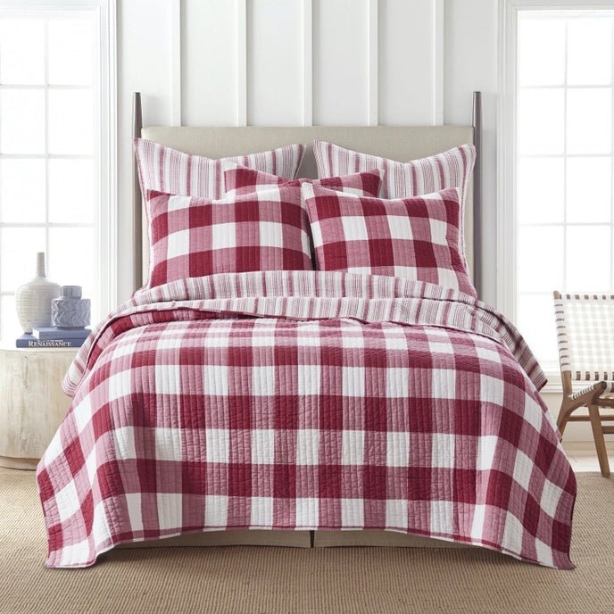 Camden Quilt Set - Checkered Quilt Sets - Red & White Checks - Quahog Bay Bedding