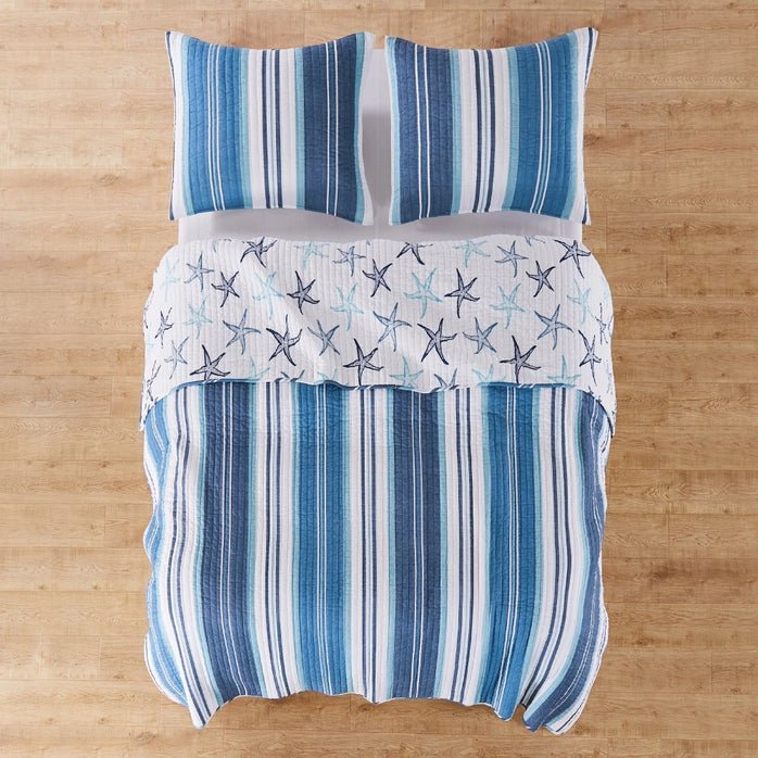 Camps Bay Reversible Coastal Quilt Set - Coastal Themed Quilt Set - Quahog Bay Bedding