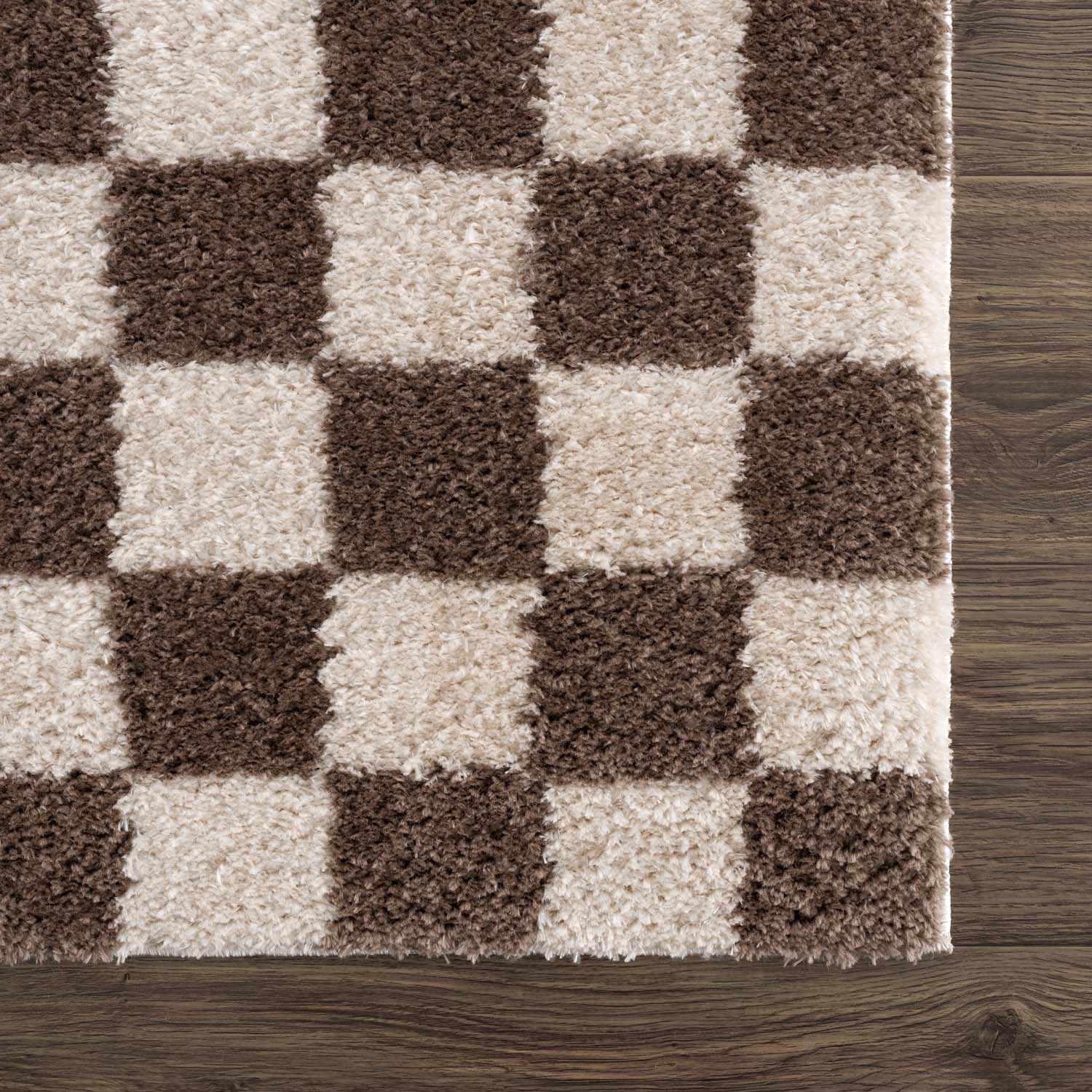 Canika Brown Washable Checkered Area Rug - Quahog Bay Bedding