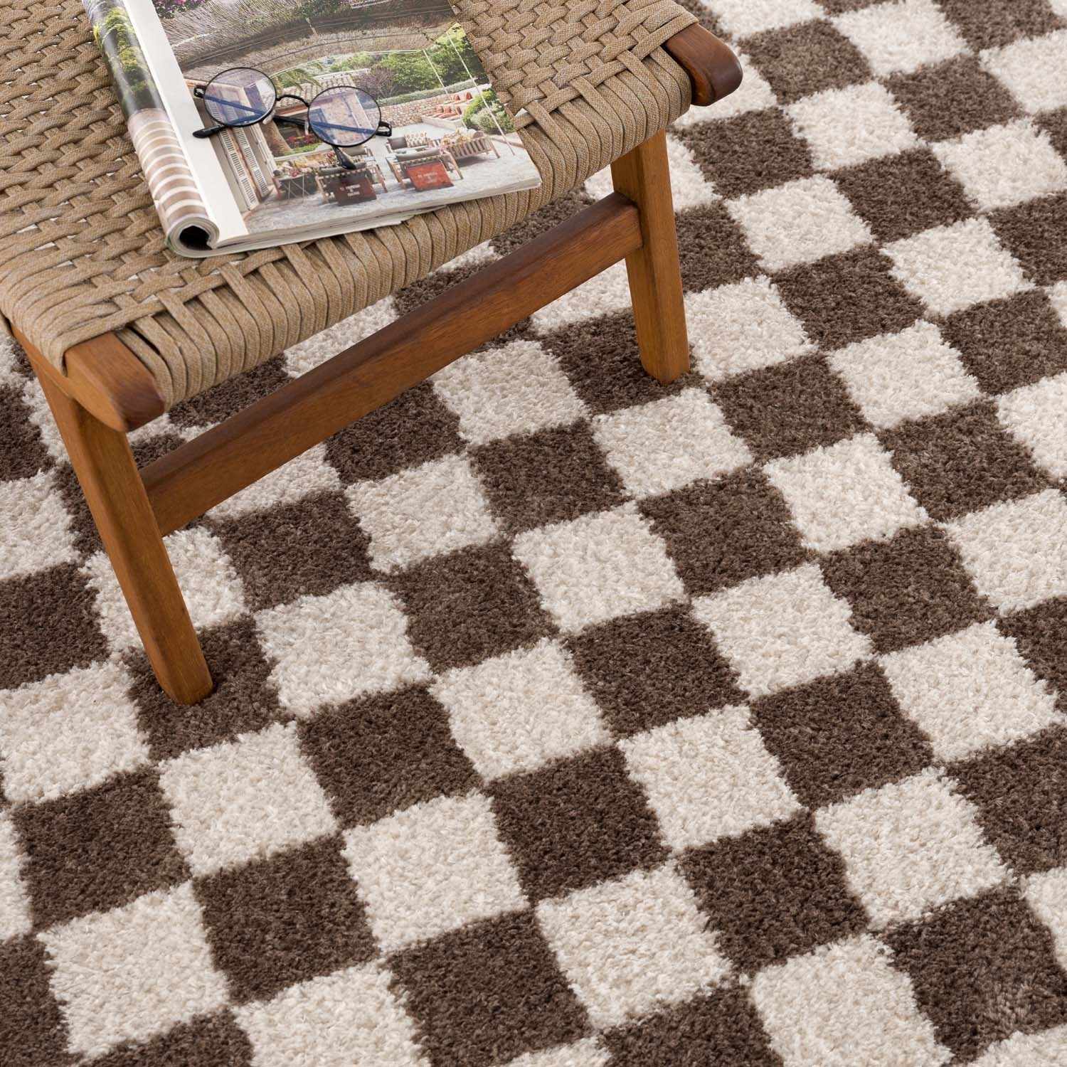 Canika Brown Washable Checkered Area Rug - Quahog Bay Bedding