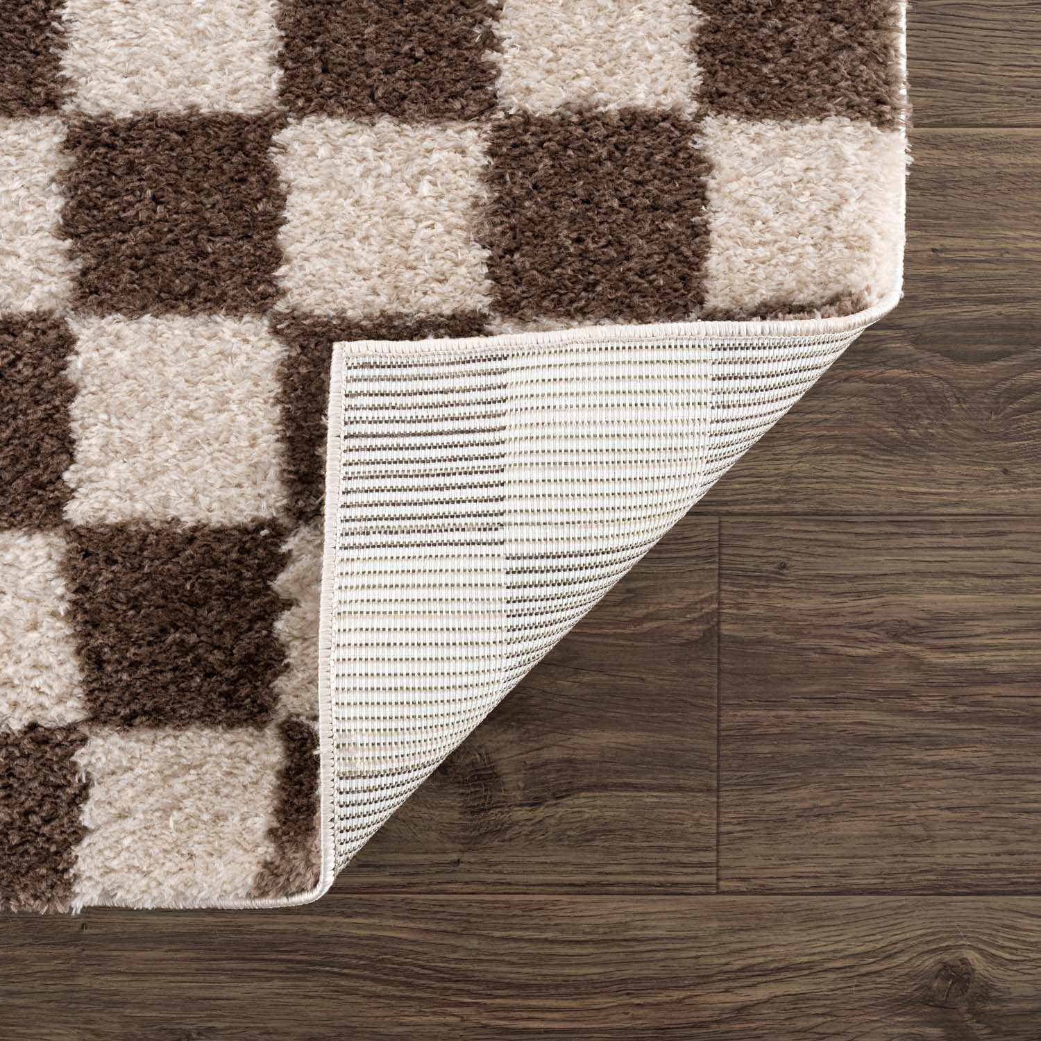 Canika Brown Washable Checkered Area Rug - Quahog Bay Bedding