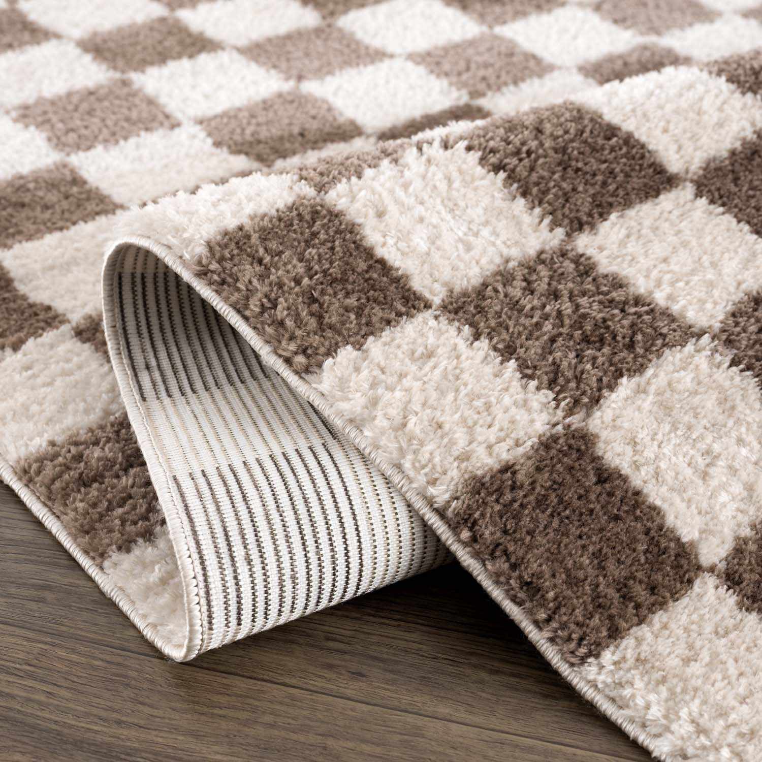 Canika Brown Washable Checkered Area Rug - Quahog Bay Bedding