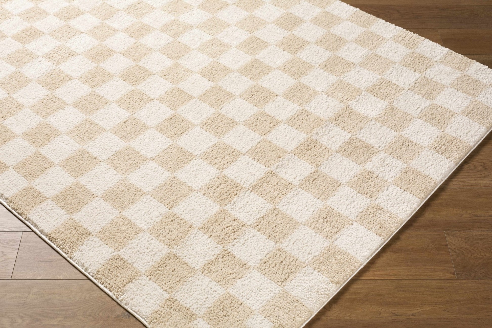 Canika Checkered Cream Washable Area Rug - Quahog Bay Bedding