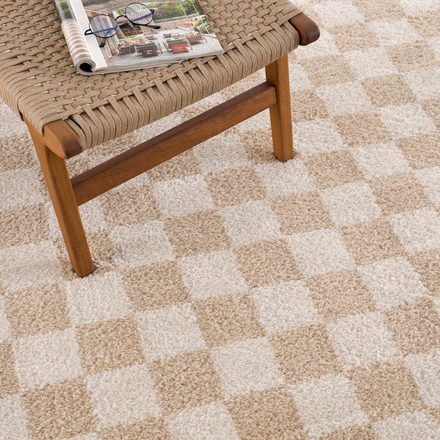 Canika Checkered Cream Washable Area Rug - Quahog Bay Bedding