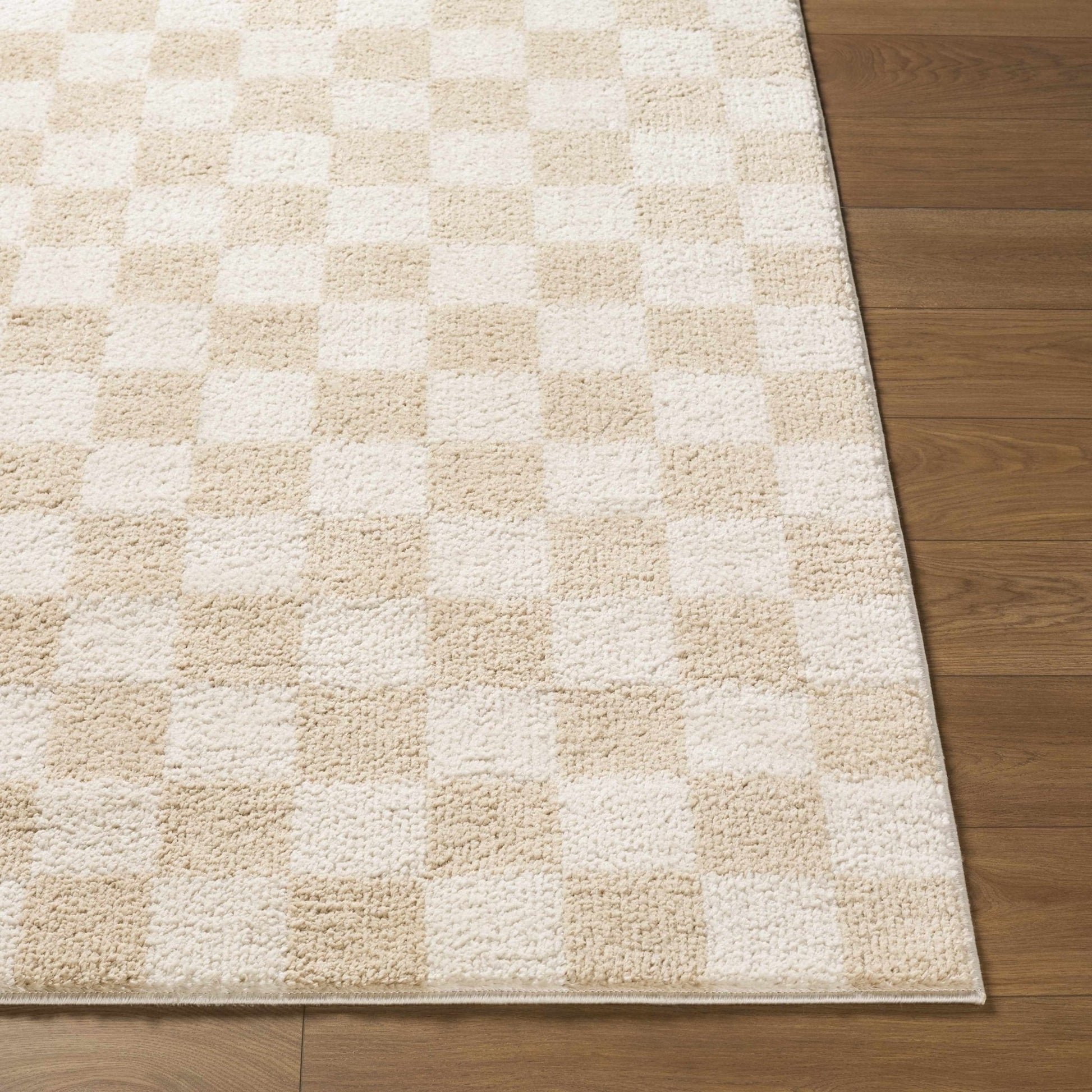 Canika Checkered Cream Washable Area Rug - Quahog Bay Bedding