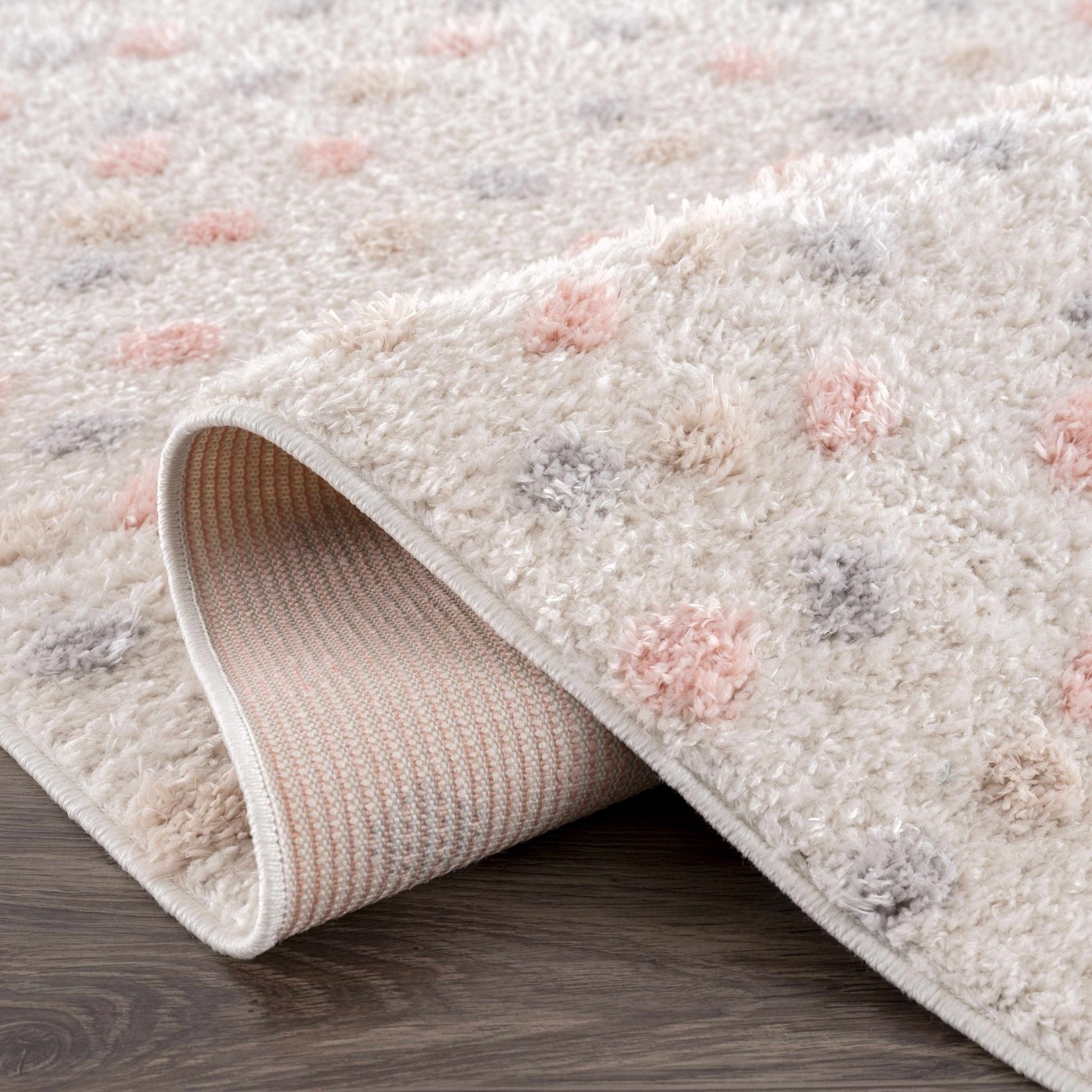 Cansu Pink & Cream Dotted Area Rug - Plush Pile Rugs - Quahog Bay Bedding