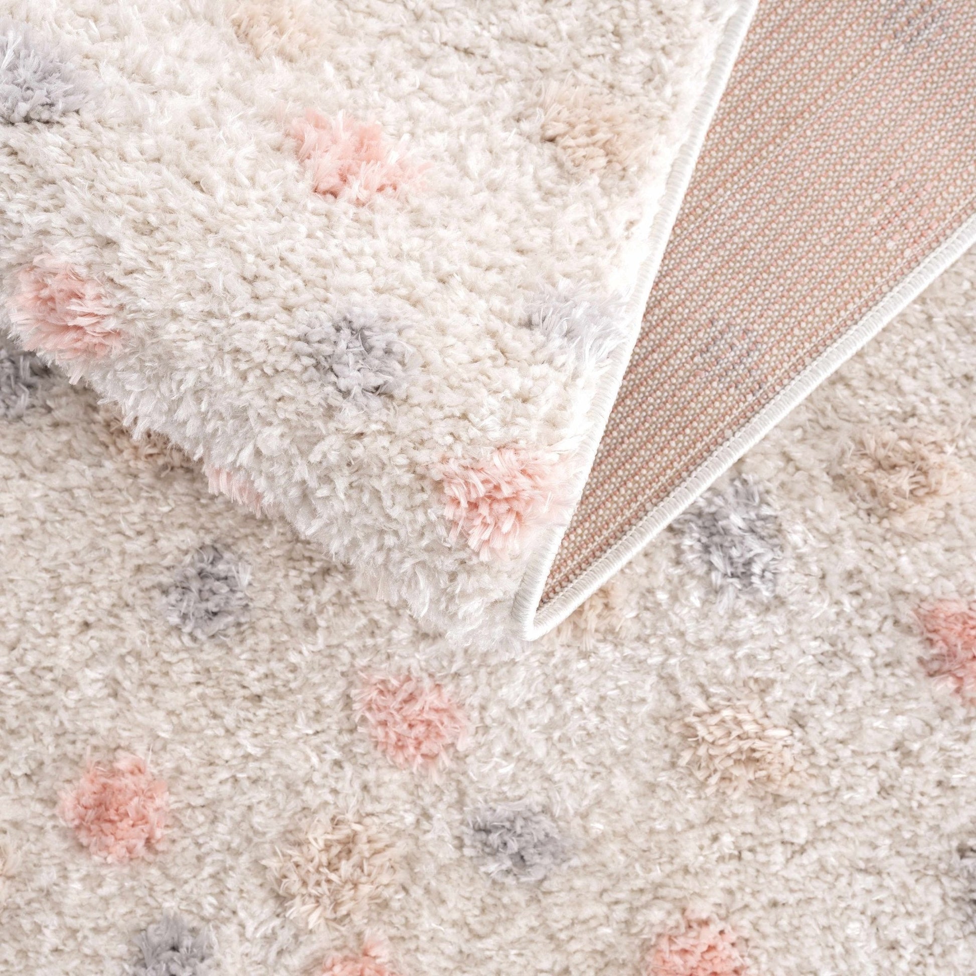Cansu Pink & Cream Dotted Area Rug - Plush Pile Rugs - Quahog Bay Bedding