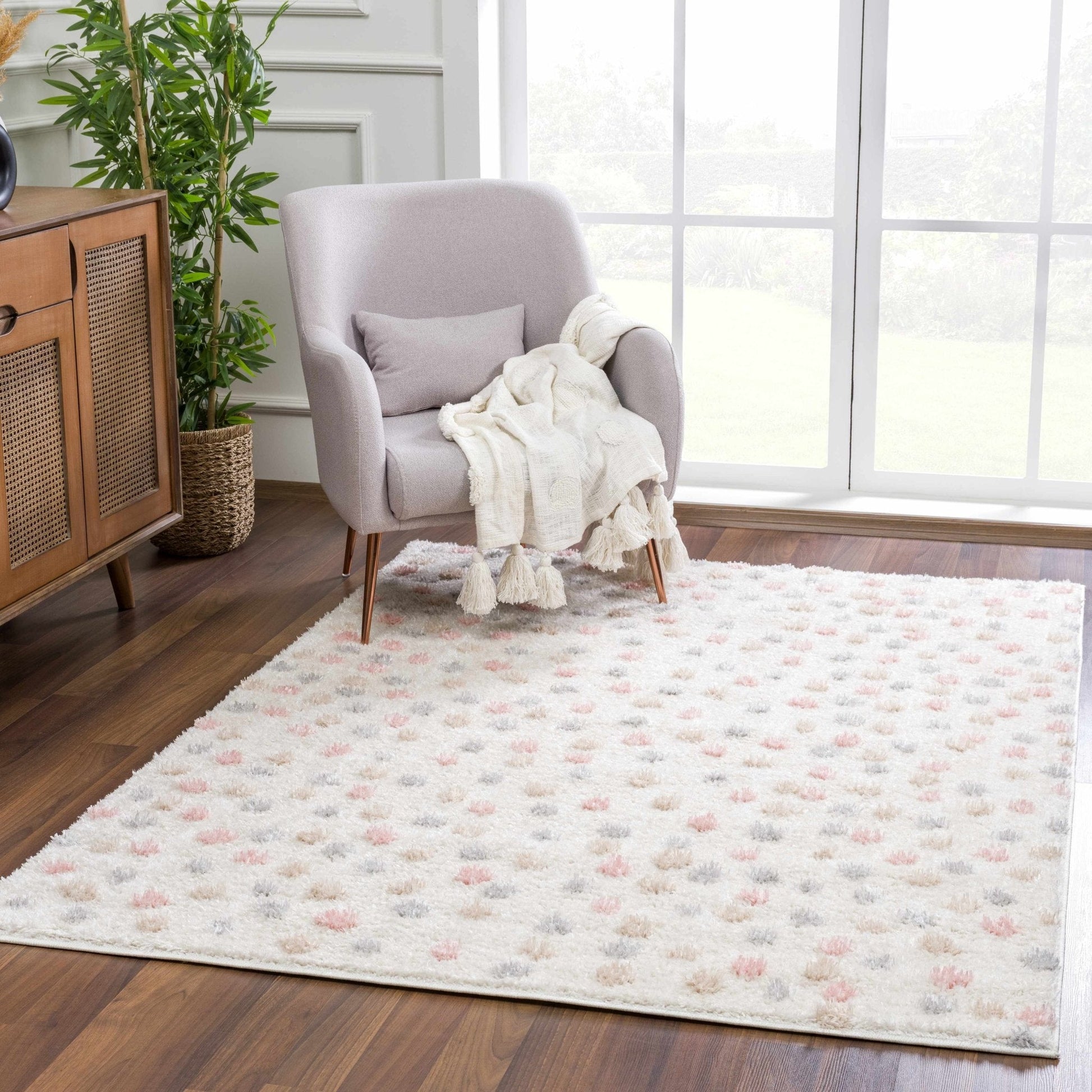 Cansu Pink & Cream Dotted Area Rug - Plush Pile Rugs - Quahog Bay Bedding