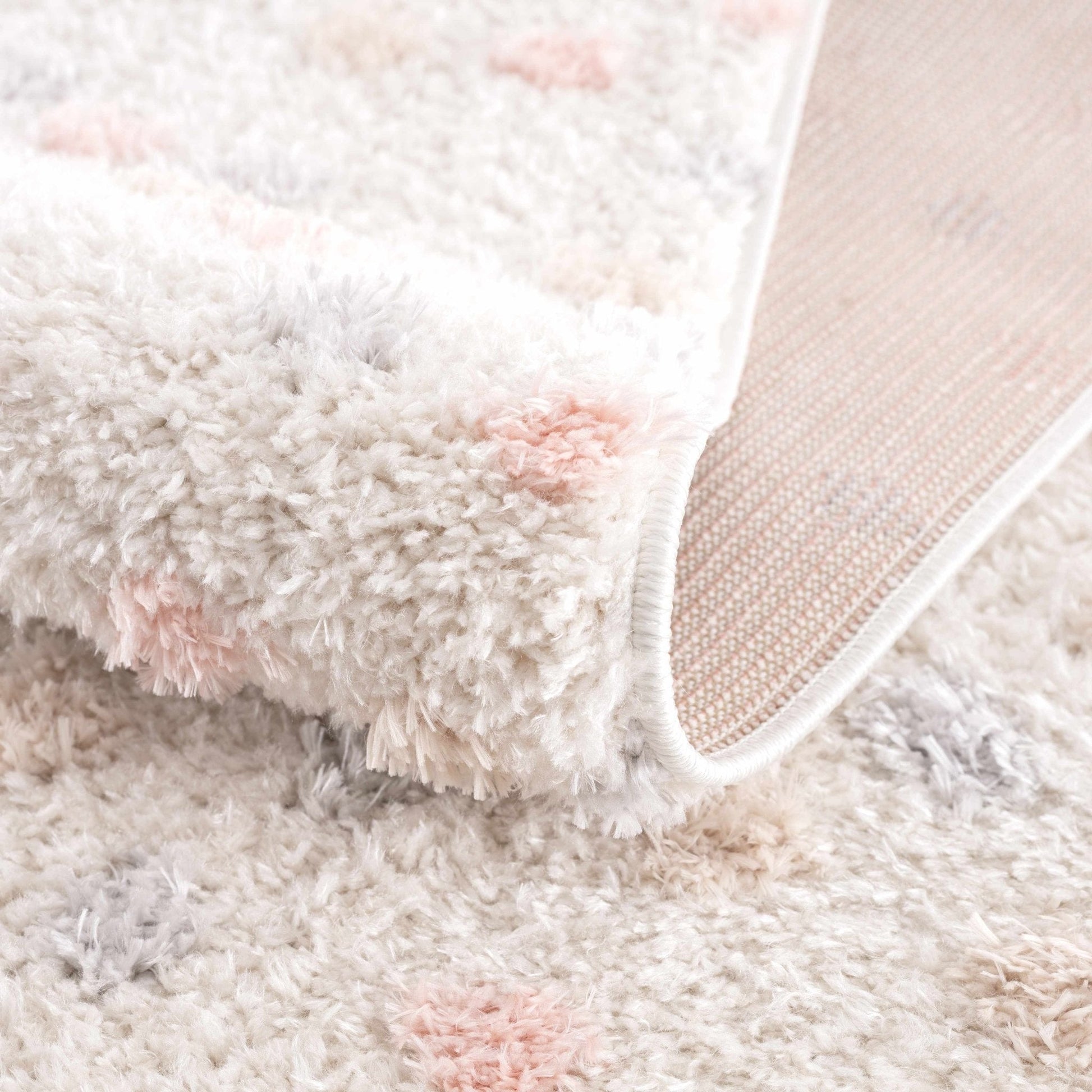 Cansu Pink & Cream Dotted Area Rug - Plush Pile Rugs - Quahog Bay Bedding
