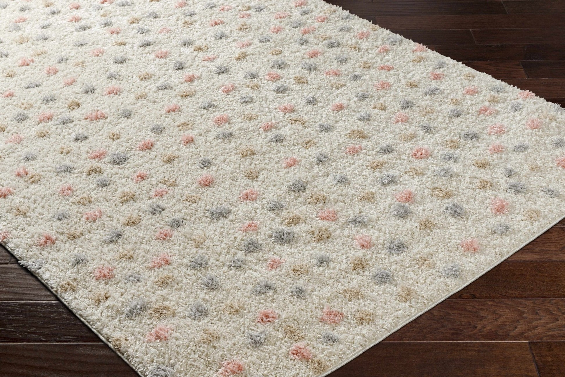 Cansu Pink & Cream Dotted Area Rug - Plush Pile Rugs - Quahog Bay Bedding