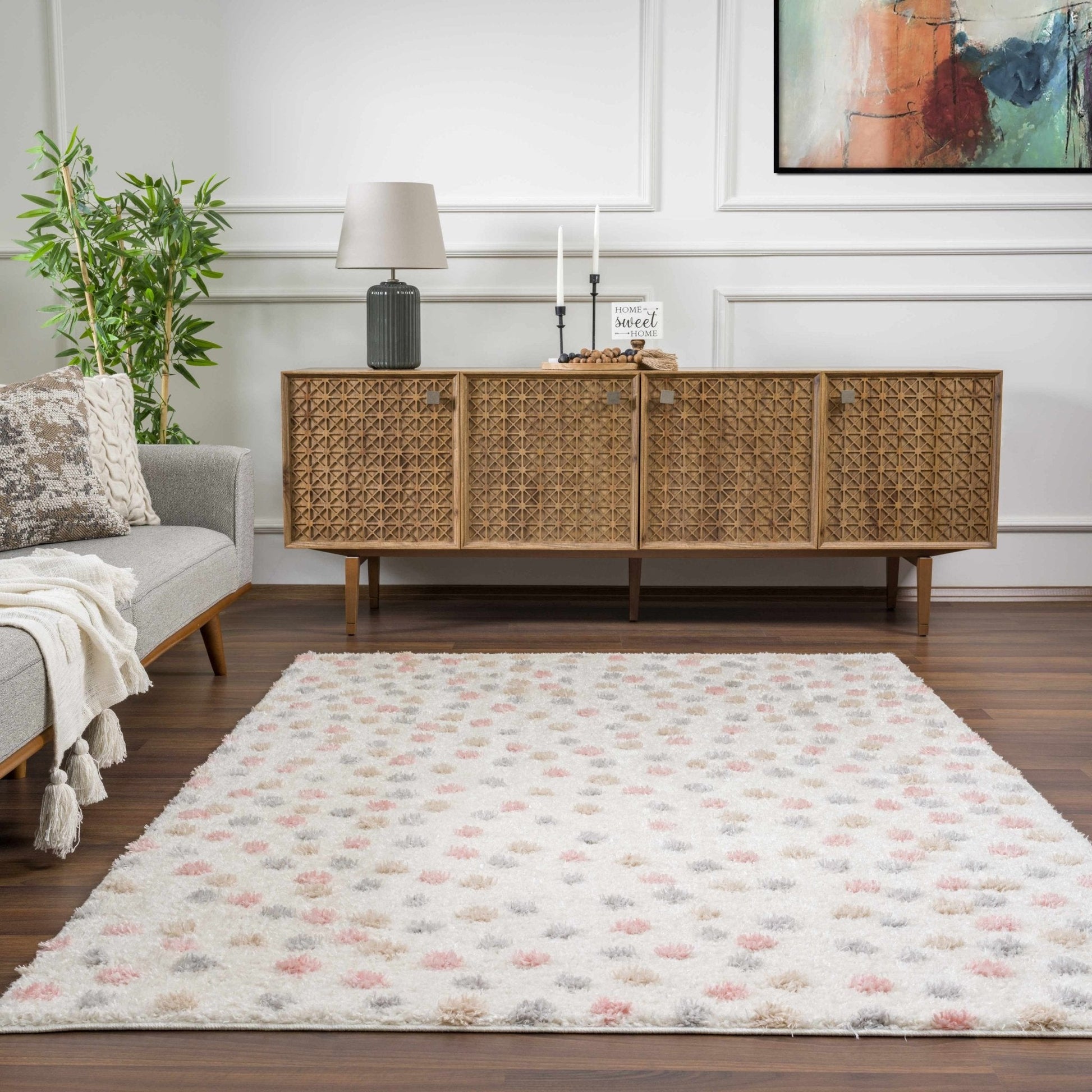 Cansu Pink & Cream Dotted Area Rug - Plush Pile Rugs - Quahog Bay Bedding