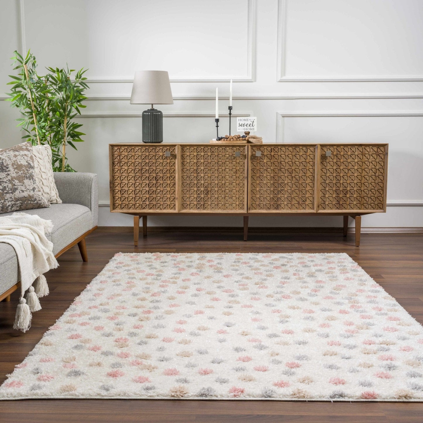 Cansu Pink & Cream Dotted Area Rug - Plush Pile Rugs - Quahog Bay Bedding