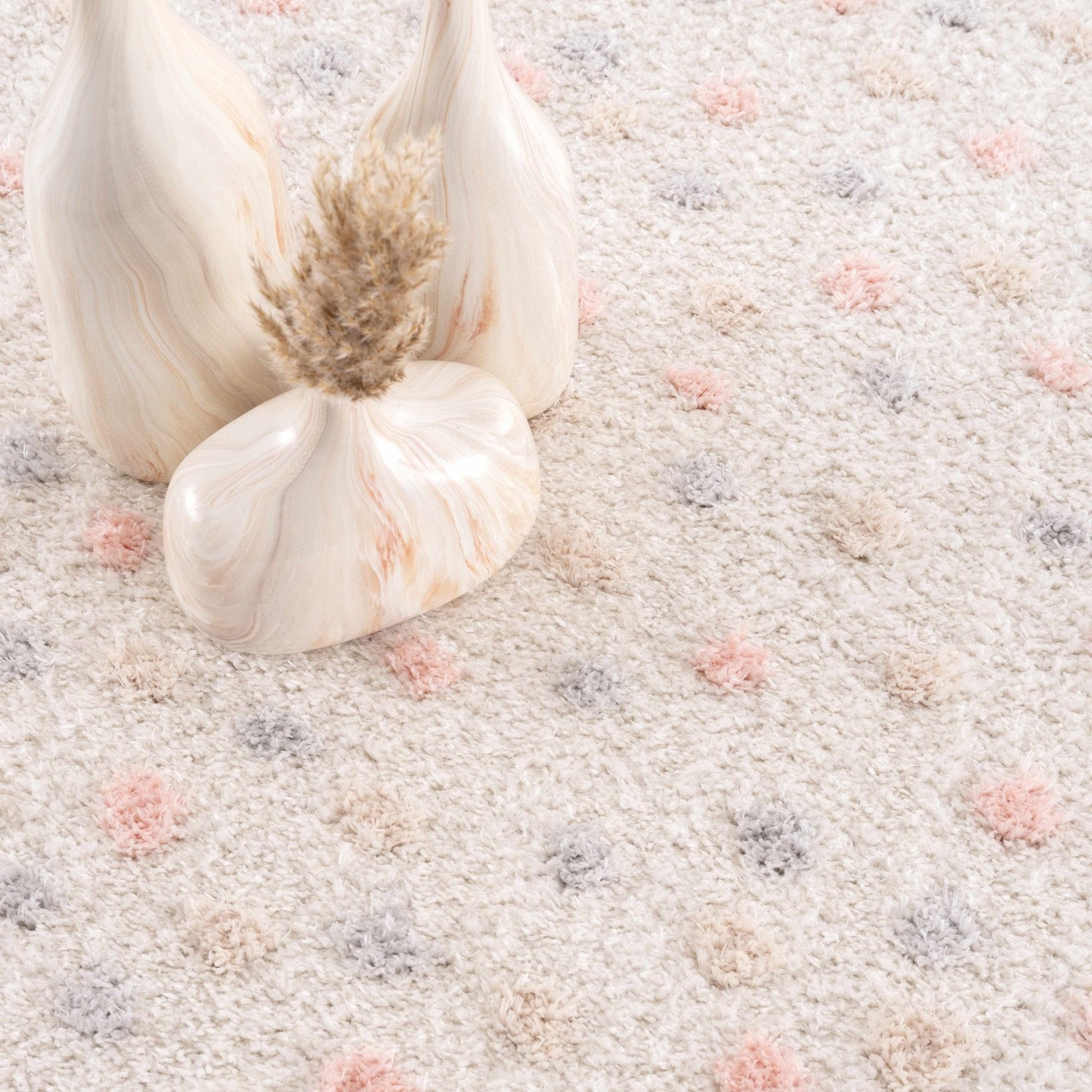 Cansu Pink & Cream Dotted Area Rug - Plush Pile Rugs - Quahog Bay Bedding