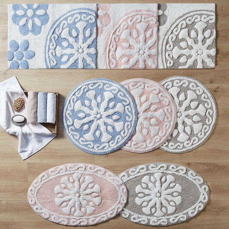 Casablanca Medallion Cotton Tufted Bath Rug - Pink Medallion Bath Rugs - Quahog Bay Bedding