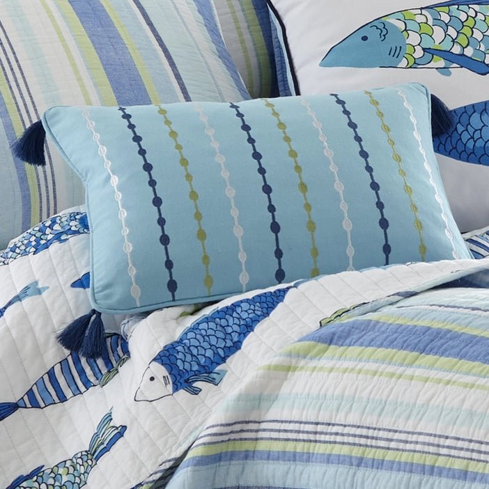 Catalina Embroidered Tassel Pillow - Ocean Themed Pillows - Quahog Bay Bedding