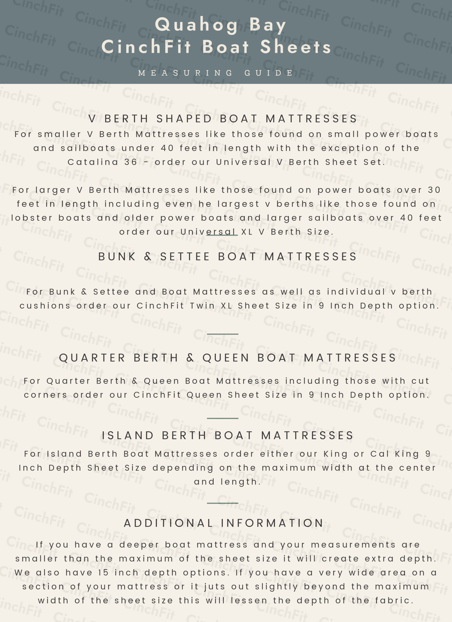 CinchFit American Made Universal V Berth Sheets 600TC 100% Cotton Cord Elastic Sheets - Quahog Bay Bedding