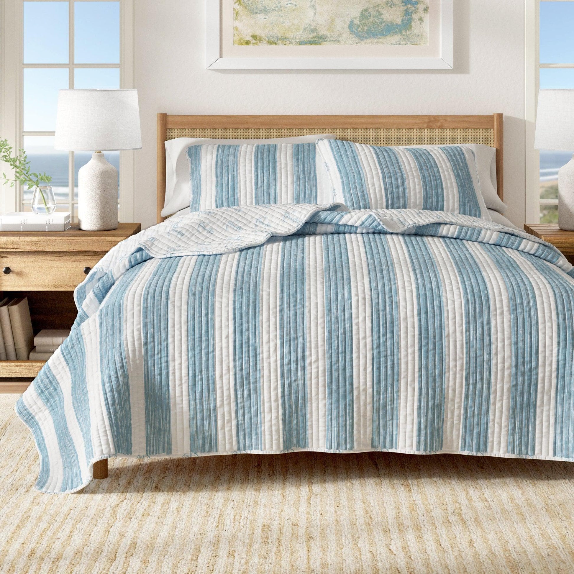 Coastal Casco Bay Quilt Set 3PC - Lightweight Microfiber - Quahog Bay Bedding