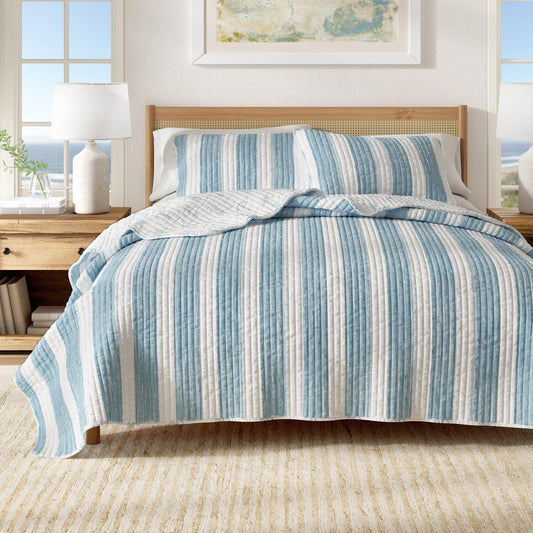 Coastal Casco Bay Quilt Set 3PC - Lightweight Microfiber - Quahog Bay Bedding