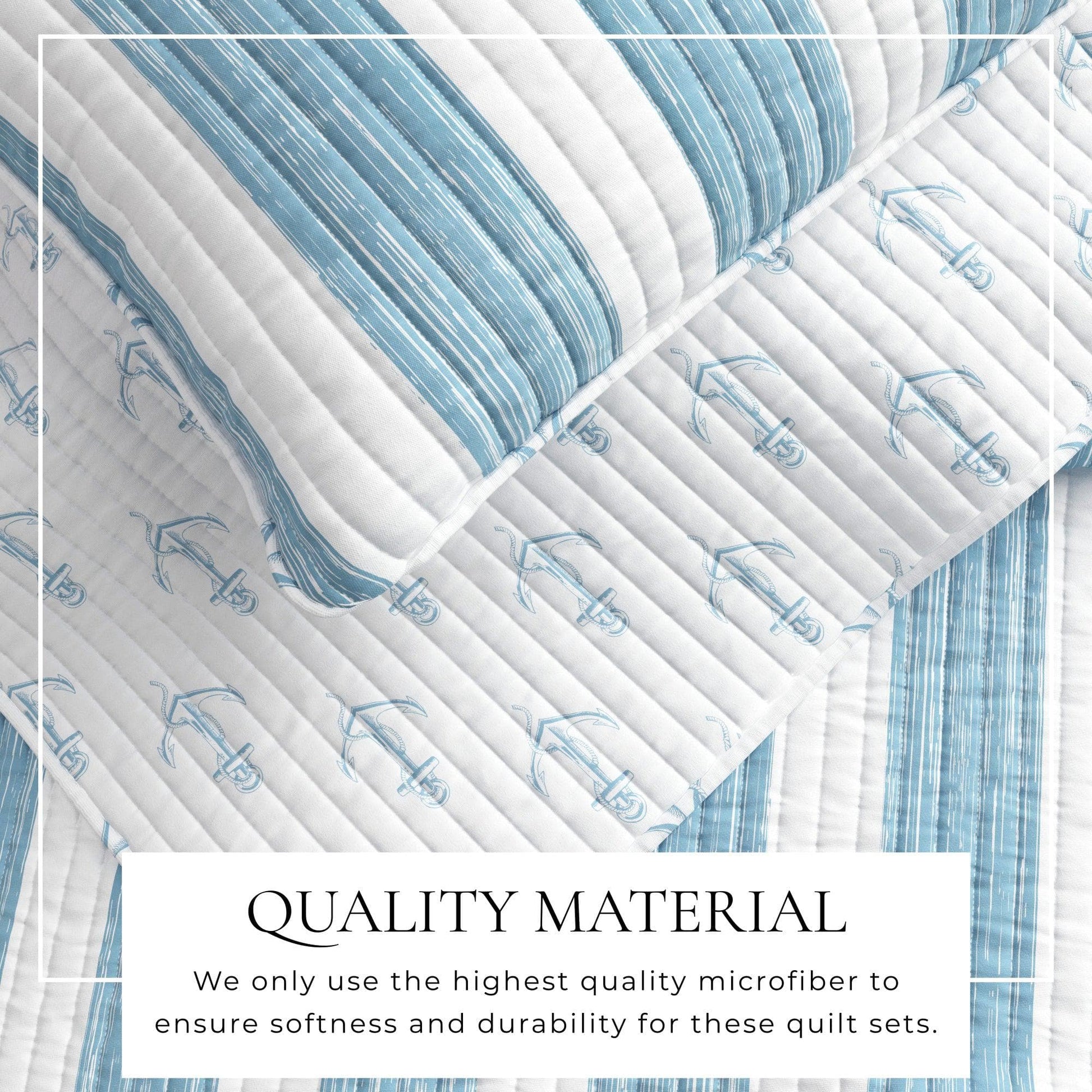 Coastal Casco Bay Quilt Set 3PC - Lightweight Microfiber - Quahog Bay Bedding