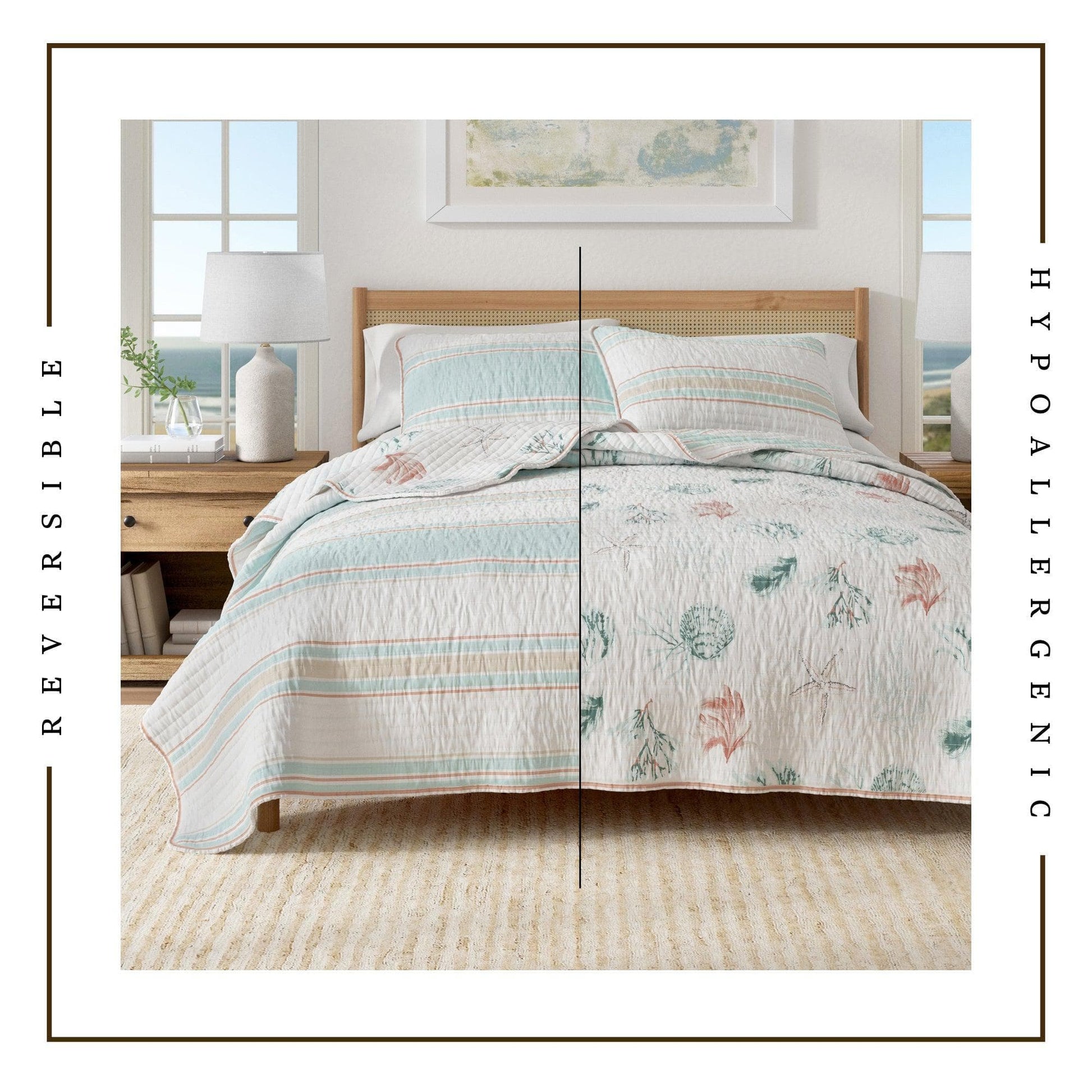 Coastal Coral Cotton Quilt Set - St. Augustine Collection - Quahog Bay Bedding