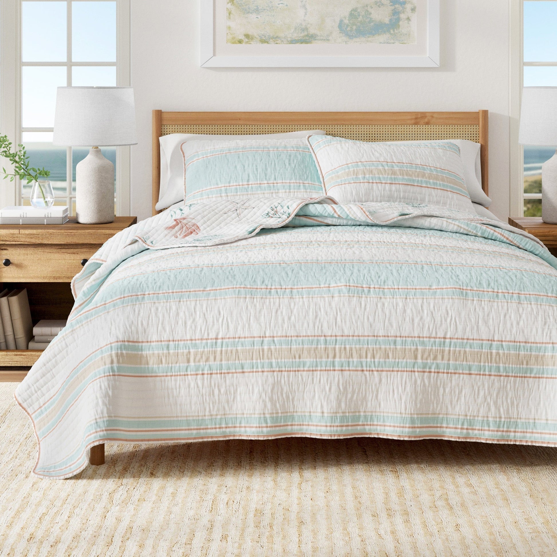 Coastal Coral Cotton Quilt Set - St. Augustine Collection - Quahog Bay Bedding
