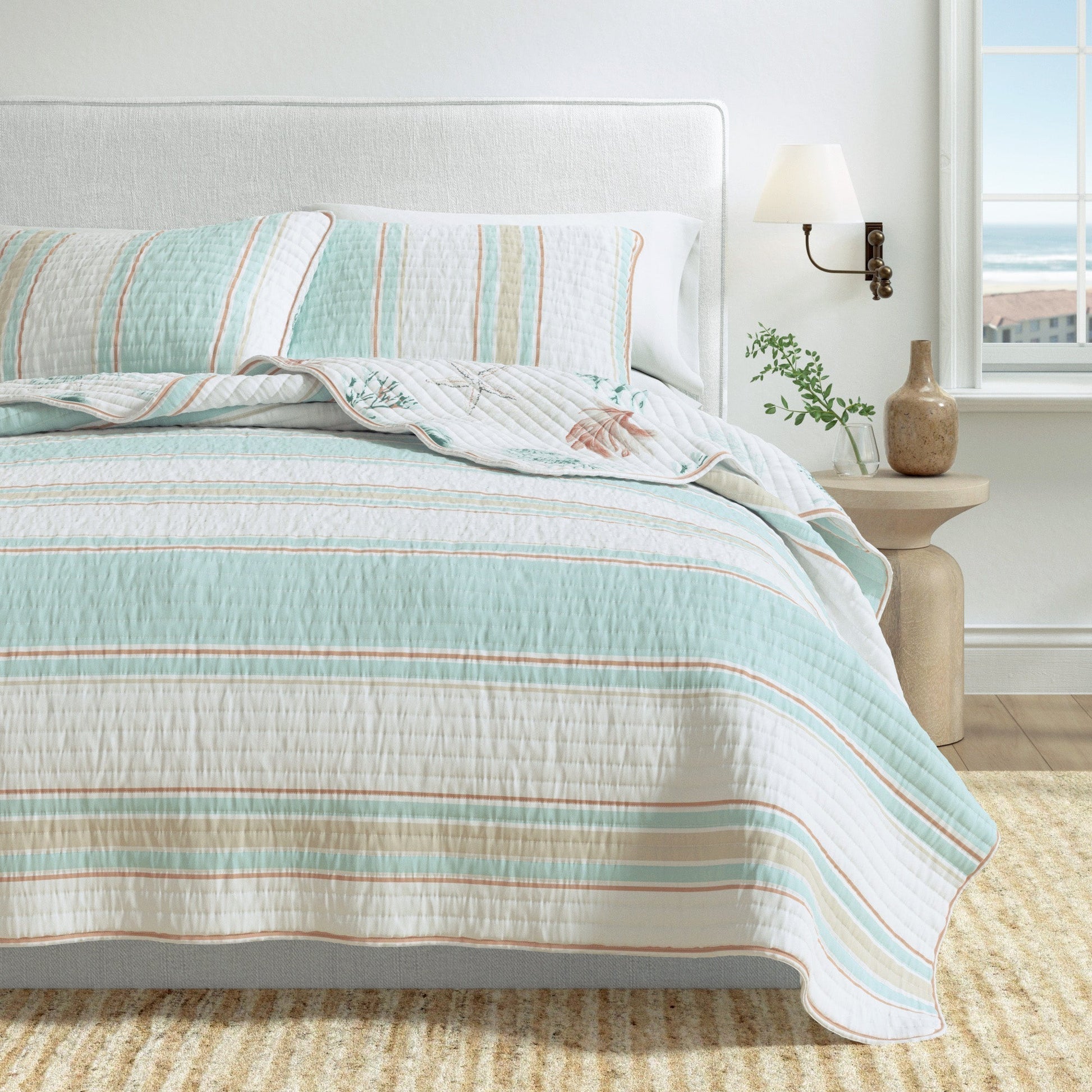 Coastal Coral Cotton Quilt Set - St. Augustine Collection - Quahog Bay Bedding