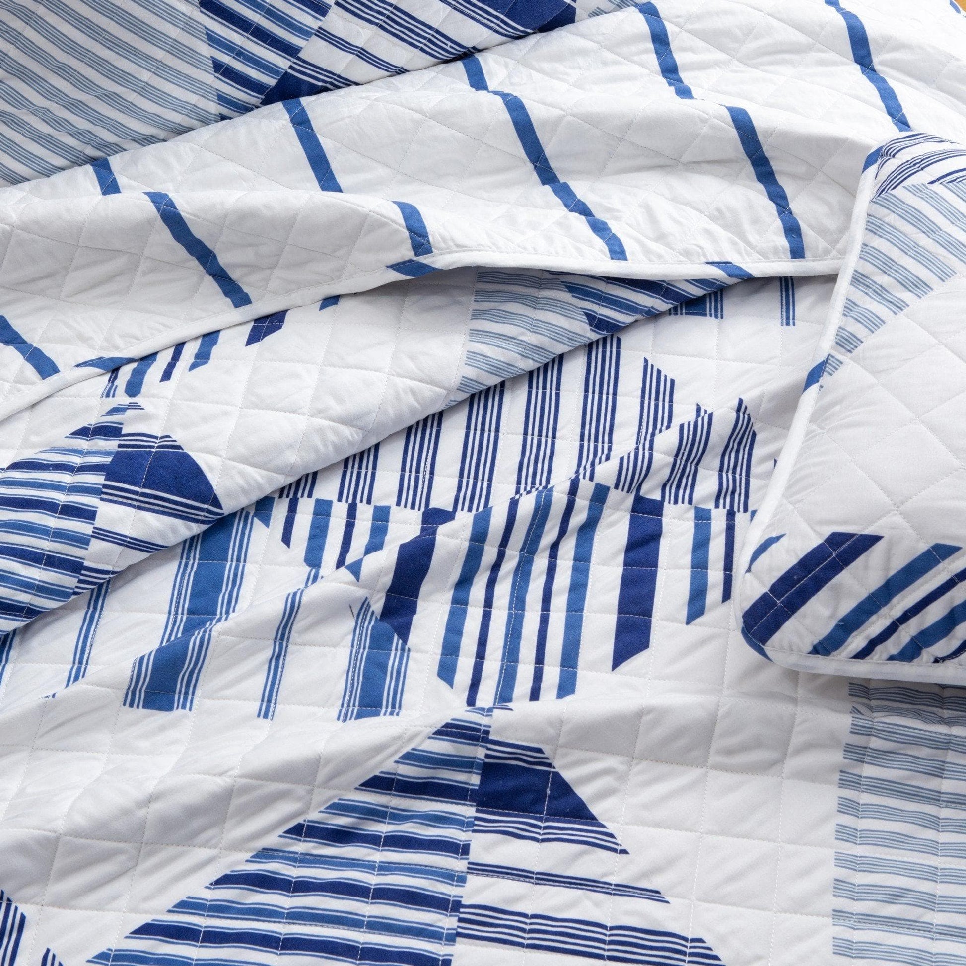 Coastal Navy Stripe Quilt - Striped Coastal Quilts - Quahog Bay Bedding