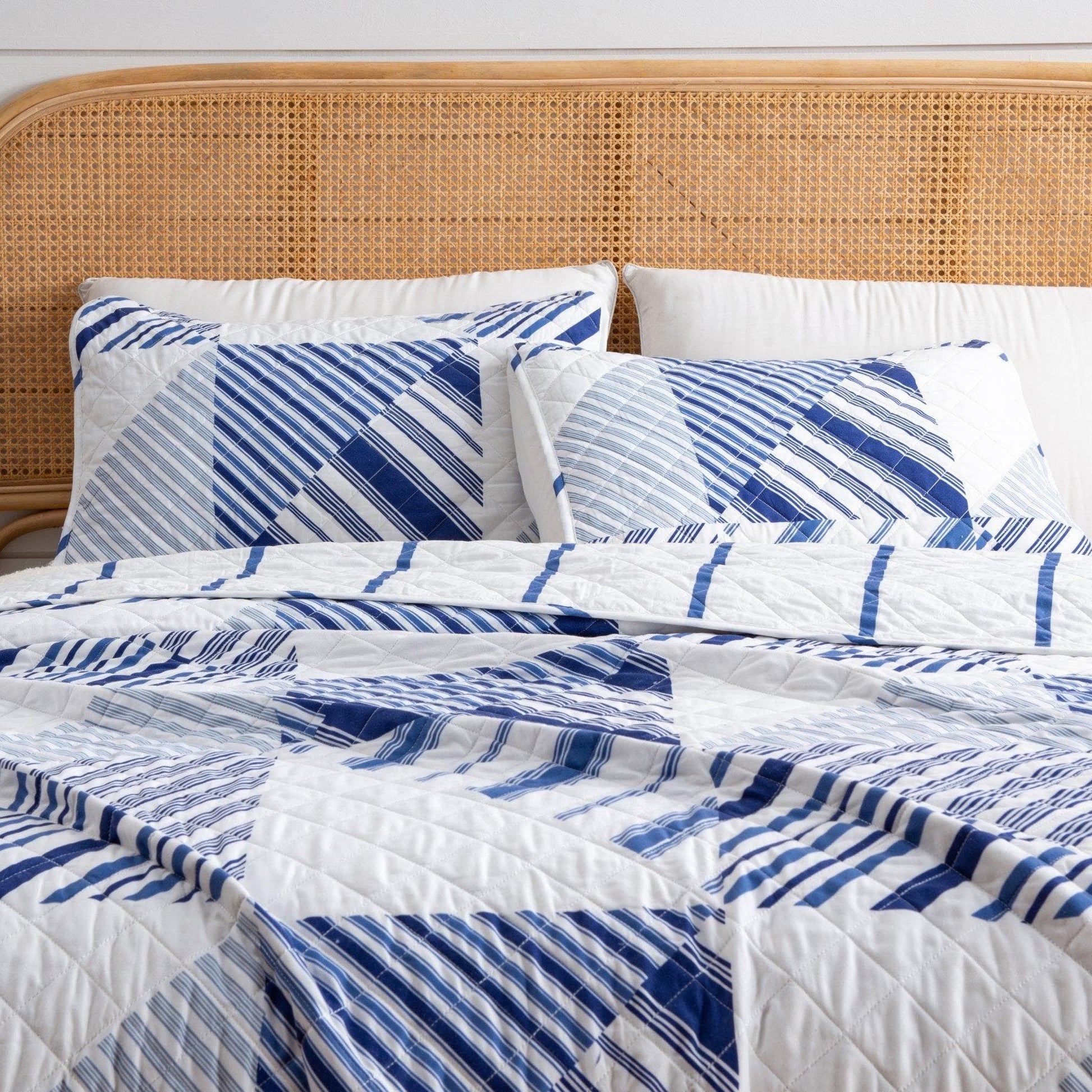 Coastal Navy Stripe Quilt - Striped Coastal Quilts - Quahog Bay Bedding