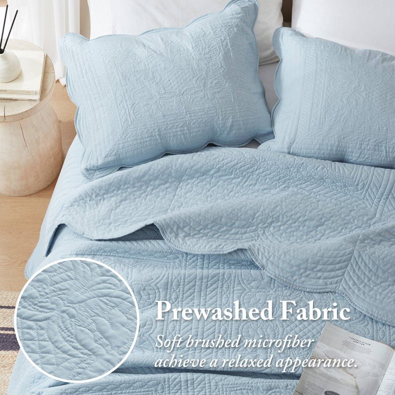 Coastal Scalloped Edge Quilt Set 3PC - Blue - Quahog Bay Bedding