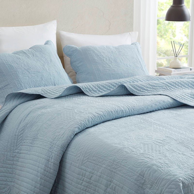Coastal Scalloped Edge Quilt Set 3PC - Blue - Quahog Bay Bedding