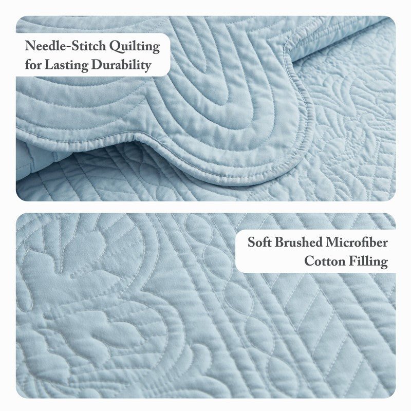Coastal Scalloped Edge Quilt Set 3PC - Blue - Quahog Bay Bedding