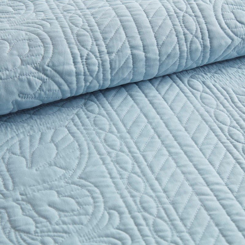 Coastal Scalloped Edge Quilt Set 3PC - Blue - Quahog Bay Bedding