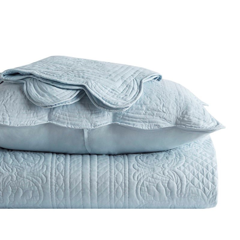 Coastal Scalloped Edge Quilt Set 3PC - Blue - Quahog Bay Bedding