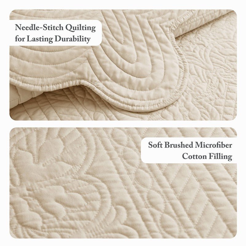Coastal Scalloped Edge Quilt Set 3PC - Cream - Quahog Bay Bedding