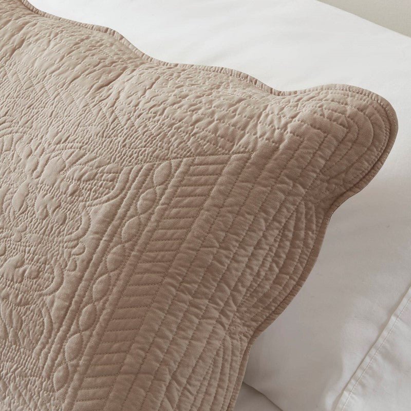 Coastal Scalloped Edge Quilt Set 3PC - Khaki - Quahog Bay Bedding