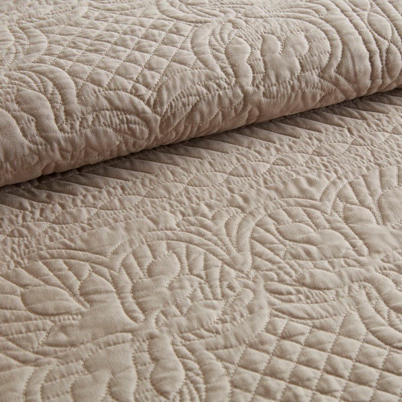 Coastal Scalloped Edge Quilt Set 3PC - Khaki - Quahog Bay Bedding