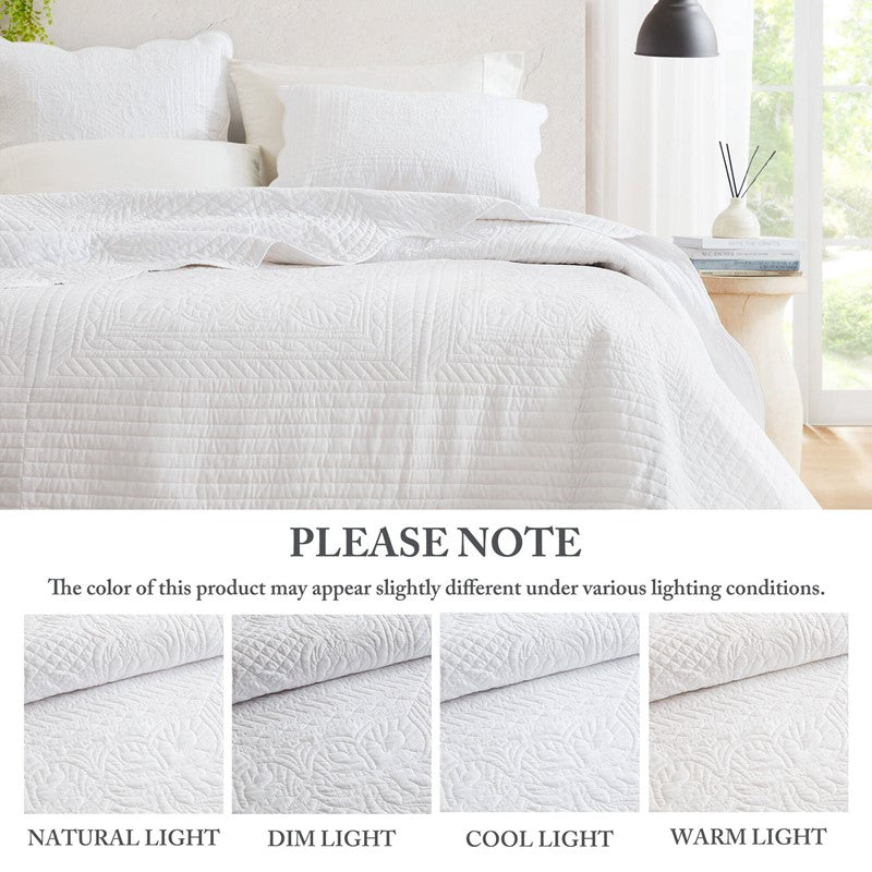 Coastal Scalloped Edge Quilt Set 3PC - White - Quahog Bay Bedding