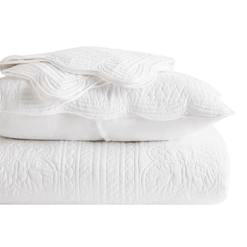 Coastal Scalloped Edge Quilt Set 3PC - White - Quahog Bay Bedding