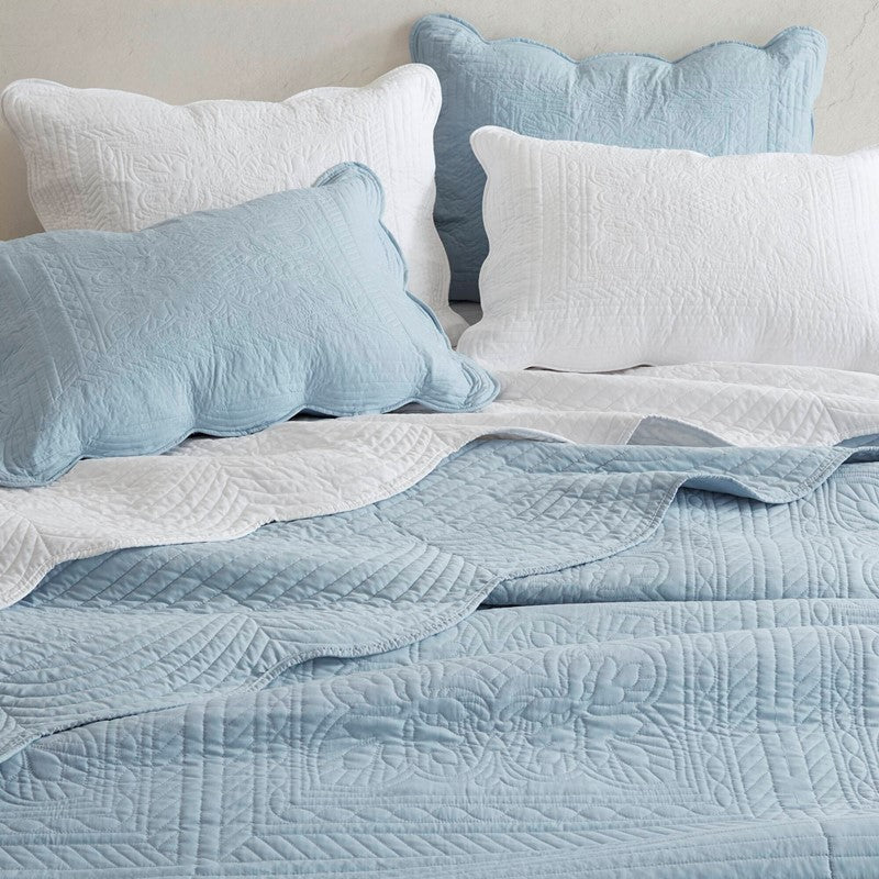 Coastal Scalloped Edge Quilt Set 3PC - White - Quahog Bay Bedding