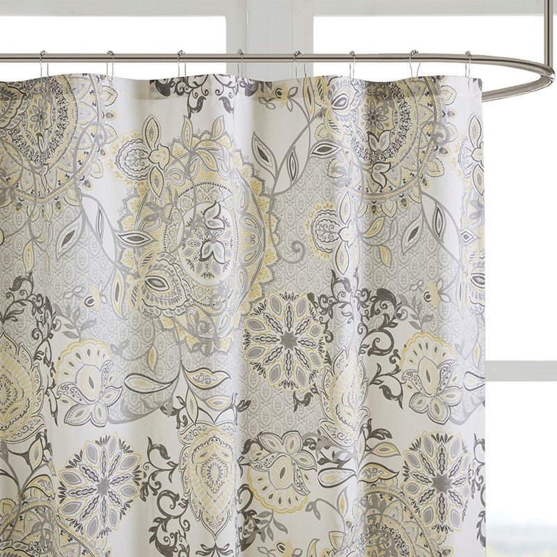 Coastal Yellow Isla Printed Cotton Shower Curtain - Coastal Shower Curtains - Quahog Bay Bedding