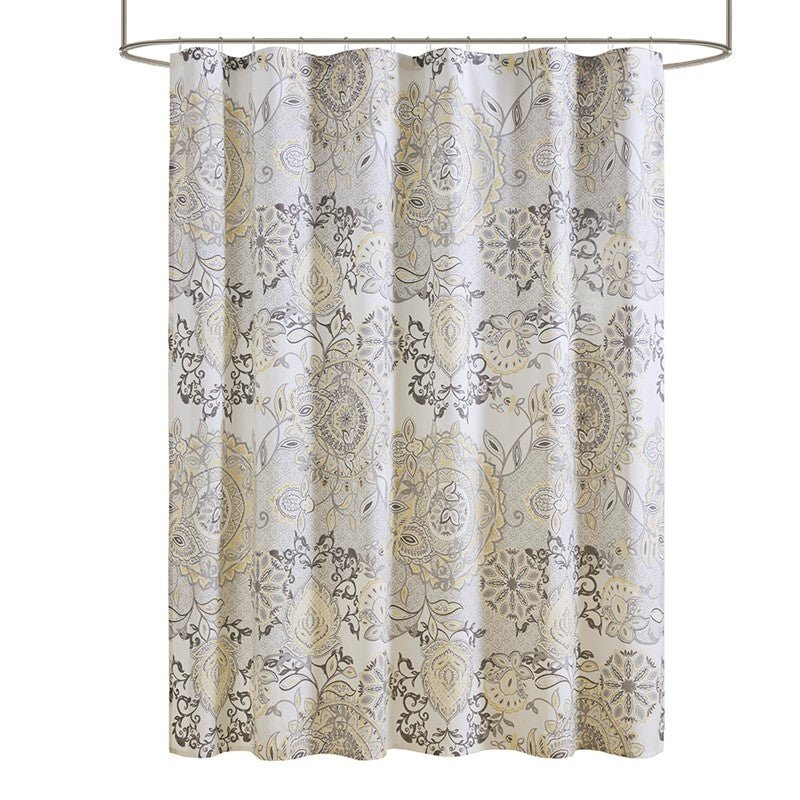Coastal Yellow Isla Printed Cotton Shower Curtain - Coastal Shower Curtains - Quahog Bay Bedding