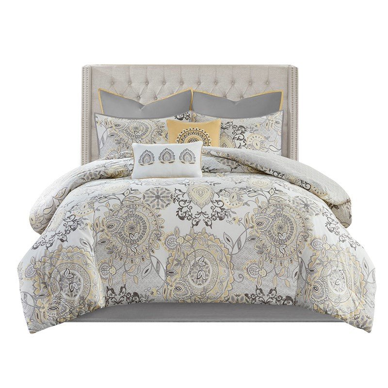 Coastal Yellow Medallion Floral Comforter Set - Cotton Isla 8PCS - Quahog Bay Bedding