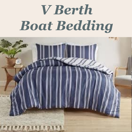 Navy Stripe V Berth Duvet Covet Set - Navy Stripe 3PC Duvet Cover Set - CinchFit USA Luxury Boat Bedding