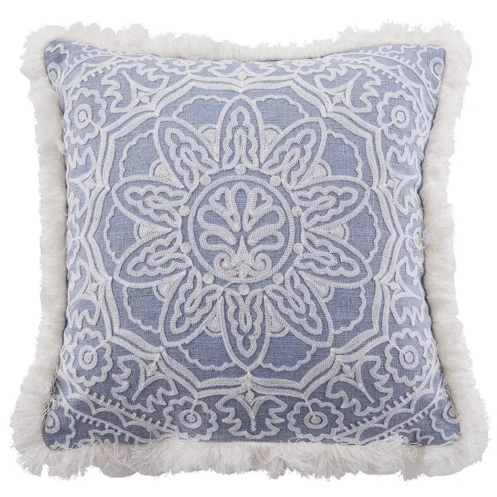 Bennett Embroidered Fringe Pillow - Coastal Accent Pillows - Quahog Bay Bedding