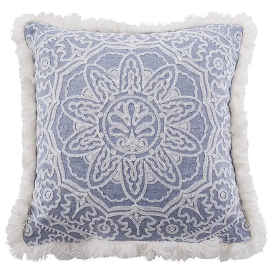 Bennett Embroidered Fringe Pillow - Coastal Accent Pillows - Quahog Bay Bedding