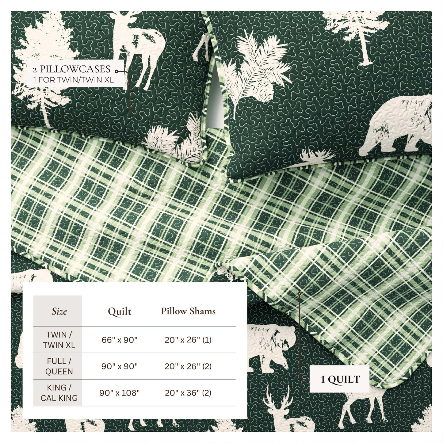 Lodge Quilt - Green With Deer, Moose, Trees - Fall Themed Bedding