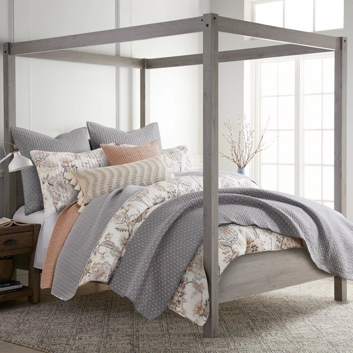 Cross Stitch 100% Cotton Quilt Set - Grey Cream - Quahog Bay Bedding