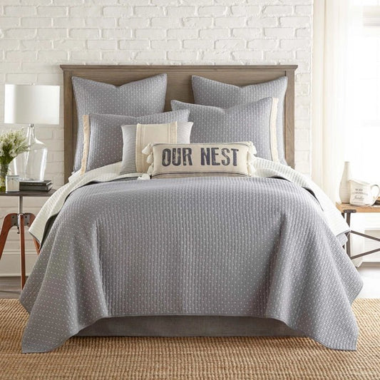 Cross Stitch 100% Cotton Quilt Set - Grey Cream - Quahog Bay Bedding