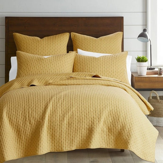 Cross Stitch 100% Cotton Quilt Set - Ochre - Quahog Bay Bedding